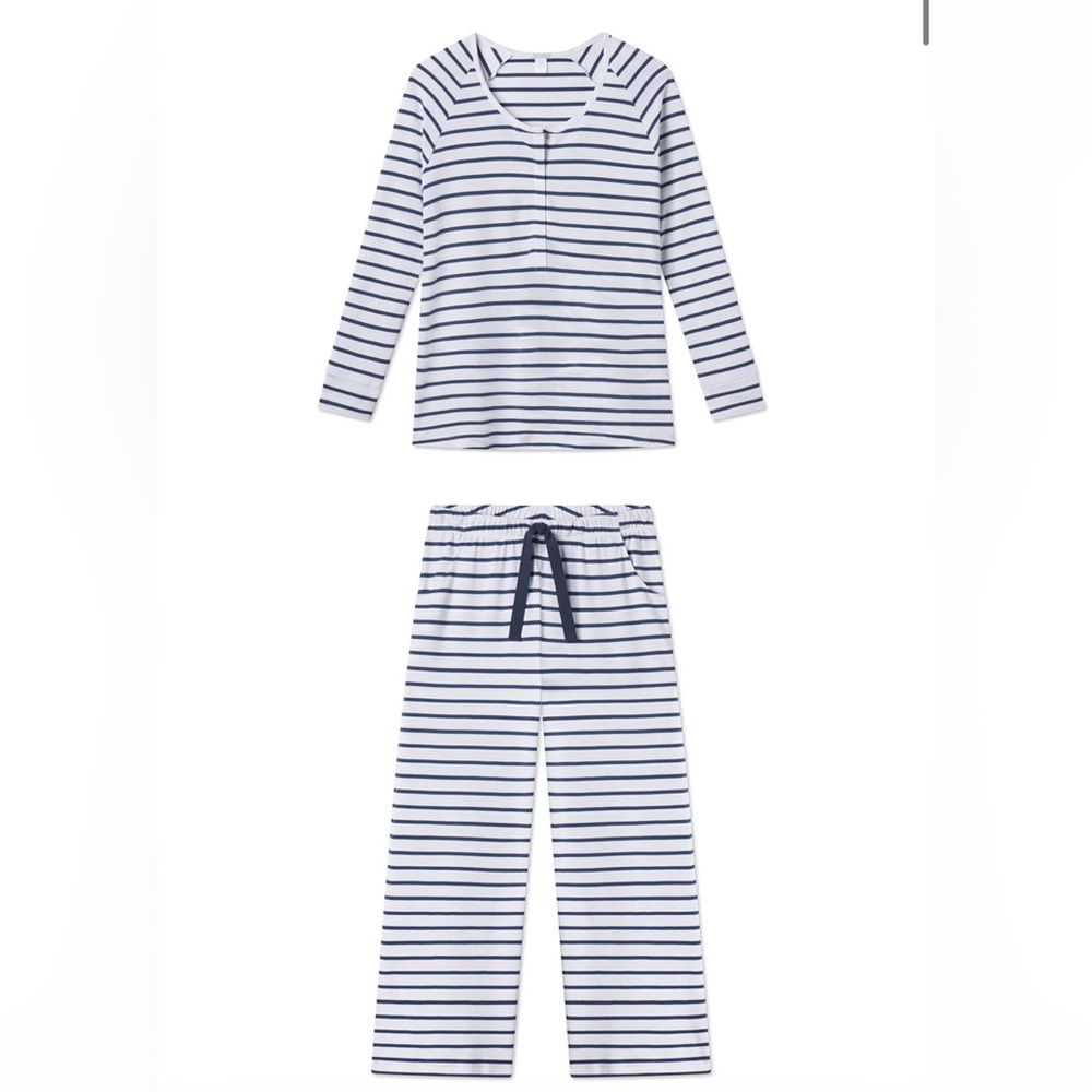 NWT LAKE Pima Maternity Wide Leg Pajama Set in White Breton Stripe